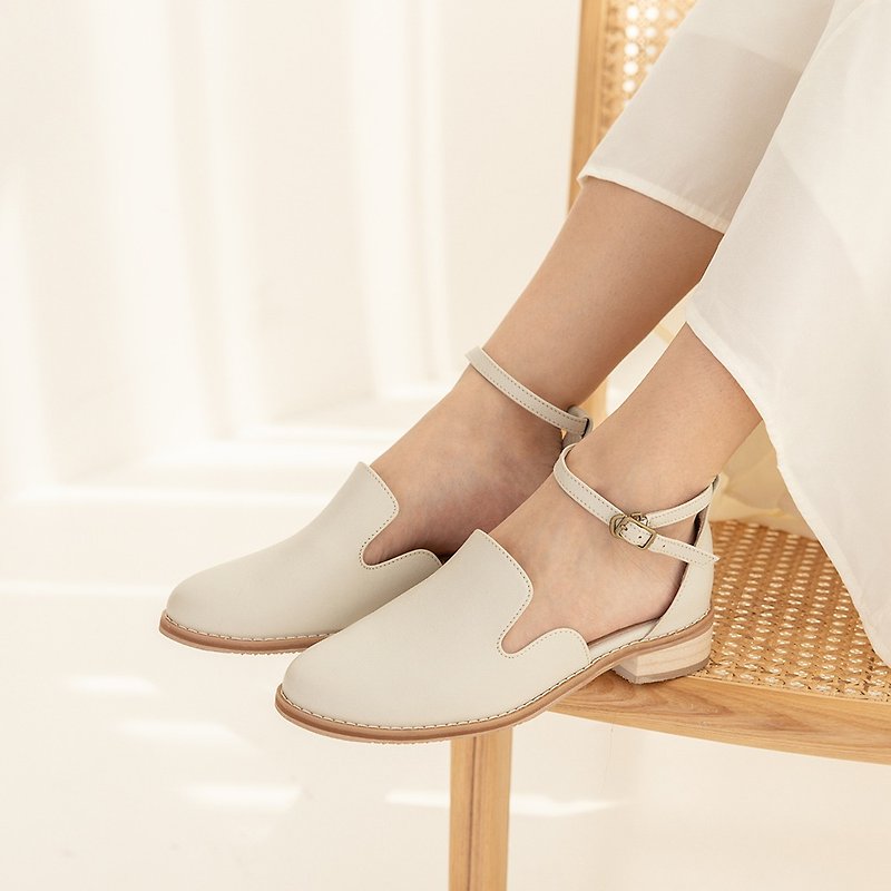 SS23 Dateline Osei Shoes-Dawn Mist White - รองเท้ารัดส้น - หนังแท้ ขาว