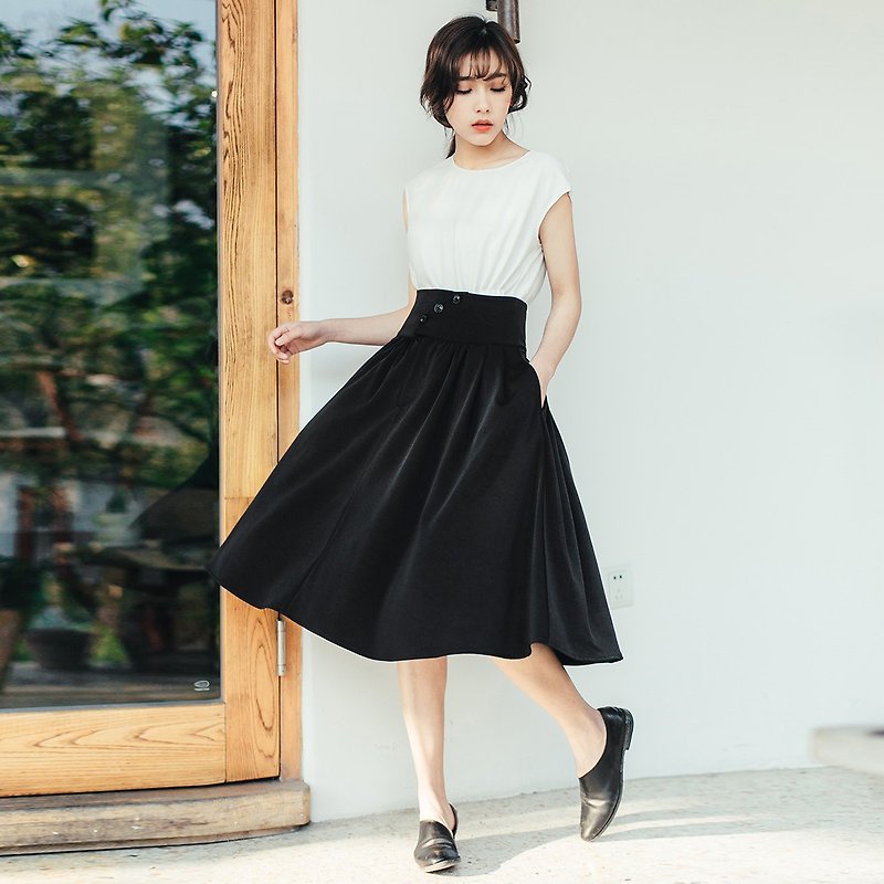 Annie Chen 2017 summer new wrinkle skirt dress - กระโปรง - ผ้าฝ้าย/ผ้าลินิน สีดำ