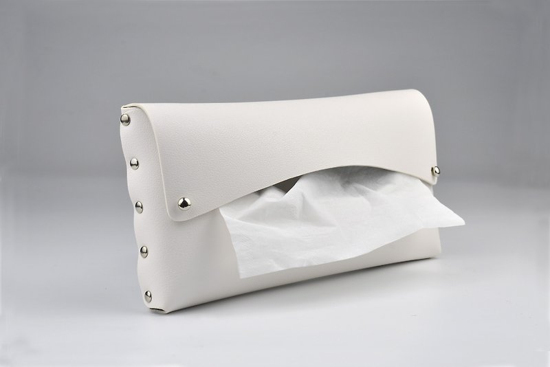 車用夾式面紙盒 汽車遮陽板皮革紙巾盒 輕復古雙面拼色 白色/銀色 - 面紙盒 - 人造皮革 白色