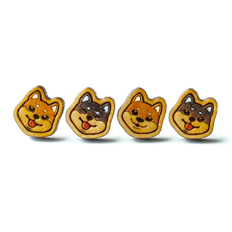 Painted  wood earrings-shiva Inu (two colors each one) - Earrings & Clip-ons - Wood Multicolor