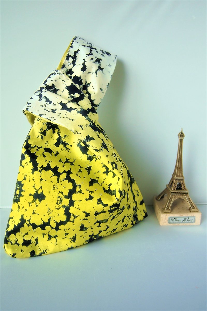 Knot Bag (Double-sided: Gradient Print x Shocking Yellow) - Handbags & Totes - Cotton & Hemp Yellow