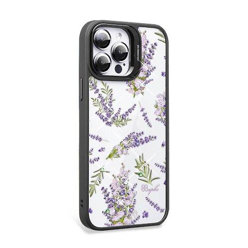 apbs 雅品仕 水晶彩鑽手機殼 iPhone 15系列 軍規防摔隱形立架手機殼-小清新-薰衣草-黑框