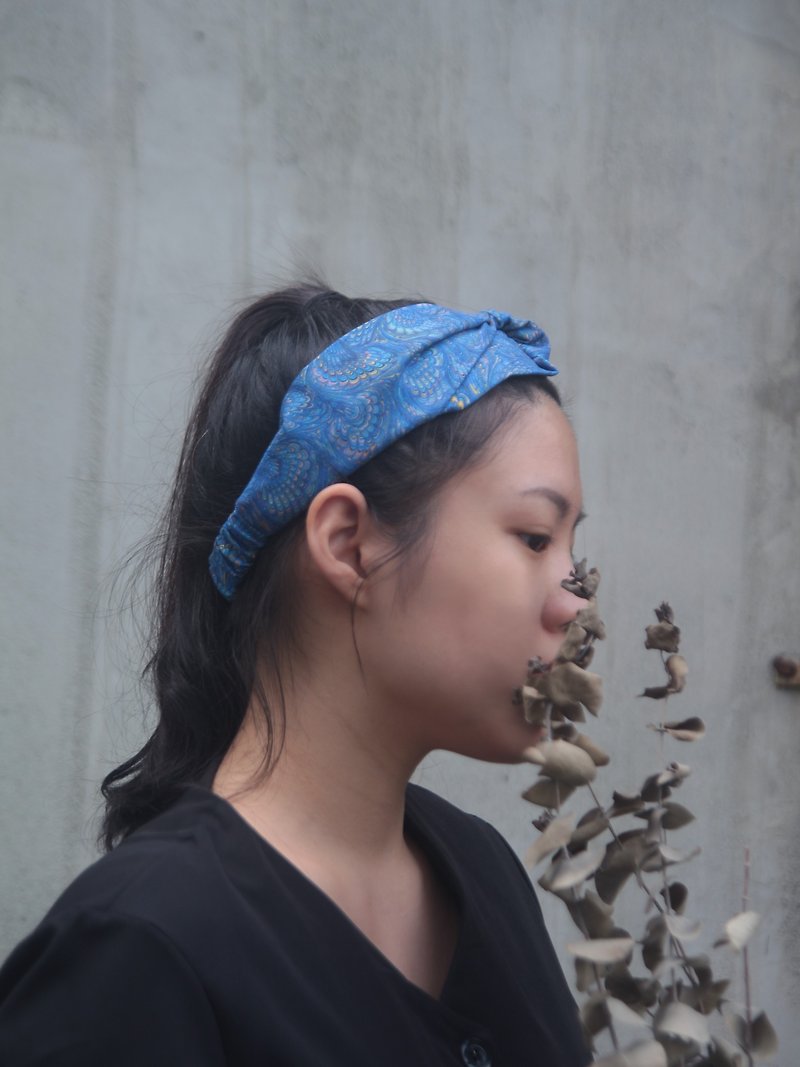 Swamp border American cotton handmade cross elastic headband - ที่คาดผม - ผ้าฝ้าย/ผ้าลินิน สีน้ำเงิน