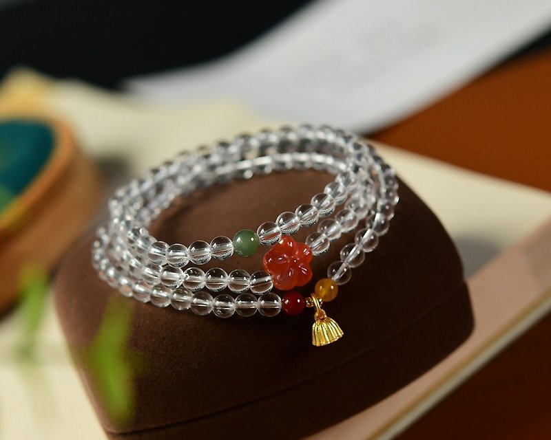 Original natural white crystal three-circle bracelet with 5MM beads at a missed price. Elegant and beautiful. Good effect. - สร้อยข้อมือ - คริสตัล 