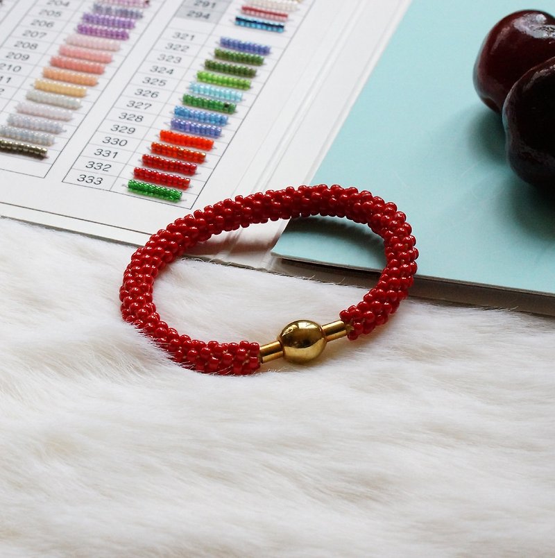 Handbraided Kumihimo Seed Beads Bracelet - Bracelets - Glass Red
