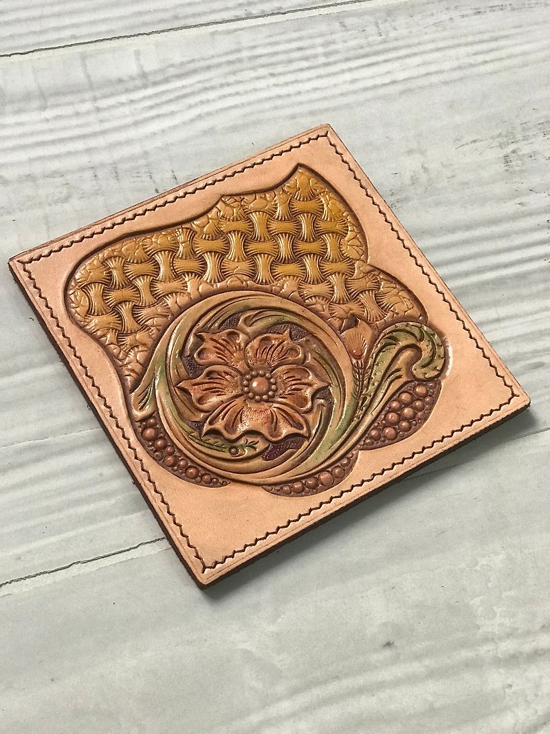 Leather carved coaster - Other - Genuine Leather 