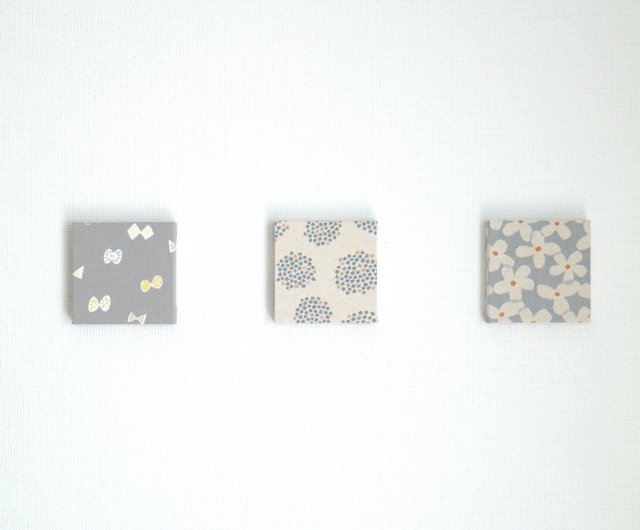 12x12cm ファブリックパネル 3点セット グレー【リボン+あじさい+