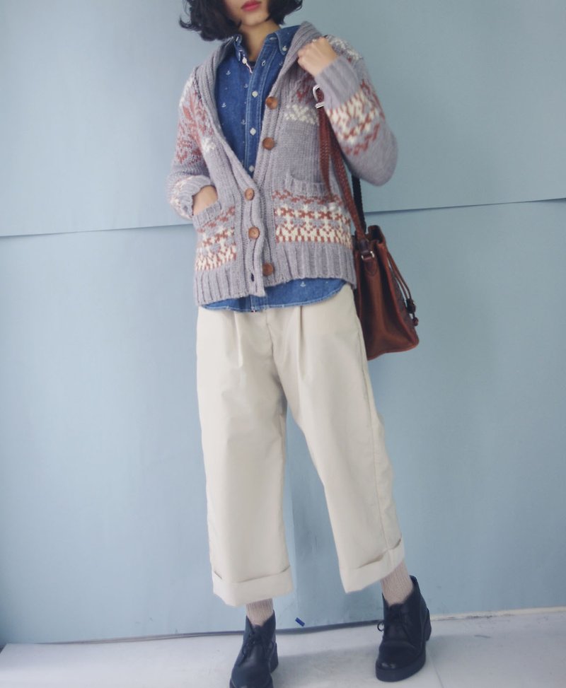 Treasure hunt vintage - Nordic warm gray snowflake lapel knit cardigan jacket - สเวตเตอร์ผู้หญิง - เส้นใยสังเคราะห์ สีเงิน