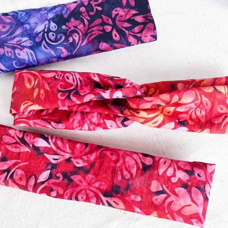 Tropical Wax Print Floral Headband for men and women - ที่คาดผม - ผ้าฝ้าย/ผ้าลินิน สีแดง