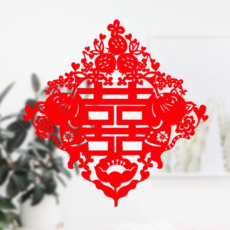 Paper-cut electrostatic stickers/happy/generous - Wall Décor - Waterproof Material Red