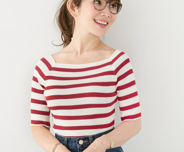 Knit tops Made in Japan Border pattern Square neck / Liala x PG