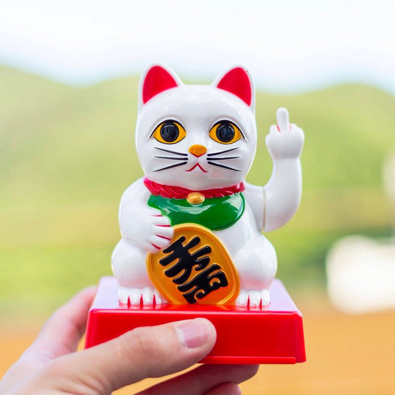 Protect BOBEE Japanese Crafts Spoof Middle Finger Lucky Cat- (Interchangeable Fingers) - Items for Display - Other Metals White