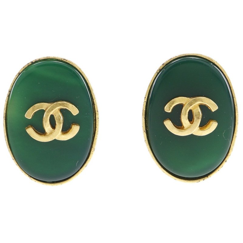 【日本直送】シャネル CHANEL ココマーク イヤリング ビンテージ 金メッキ 緑 ゴールド 約18.72g レディース【中古】 - 耳環/耳夾/耳骨夾 - 其他金屬 綠色