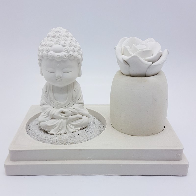 Miniature Small meditation Buddha B1801R incense holder, EO container, 2 layers - Fragrances - Other Materials White