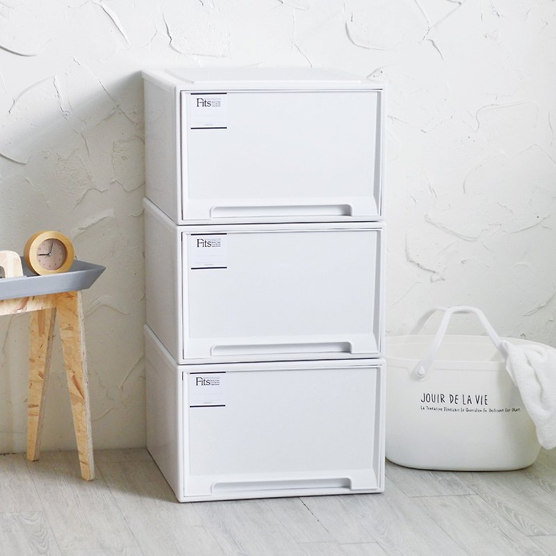 Japan's Tianma Fits MONO pure white square 45 wide single-layer drawer box-height 30CM-3 into - Storage - Plastic White