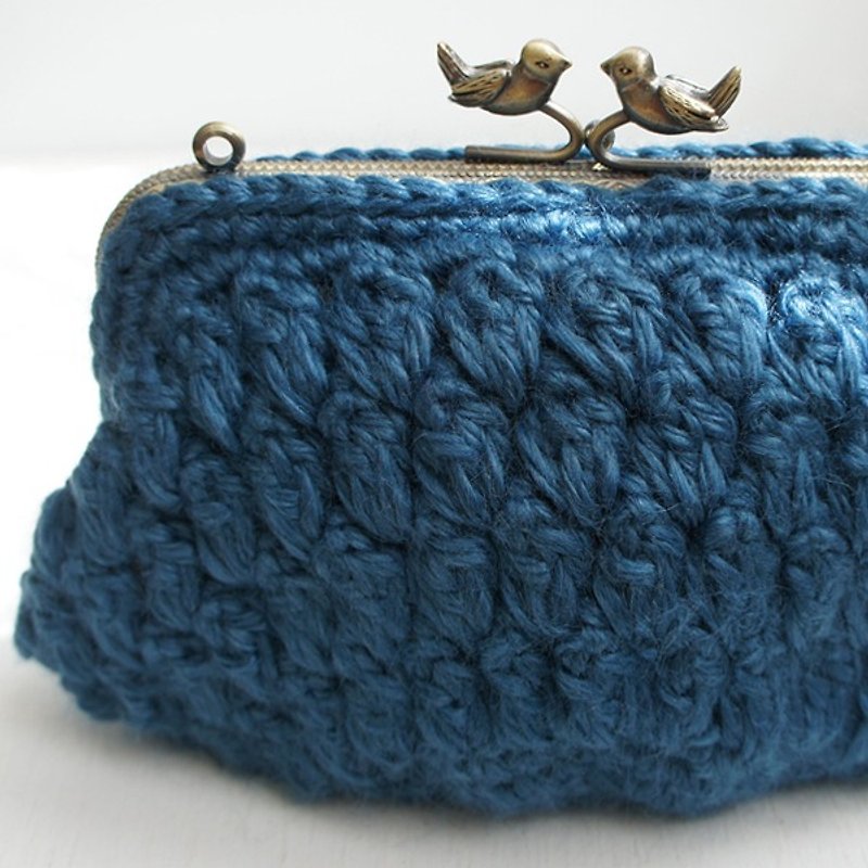 Ba-ba handmade☆ popcorn crochet petit-bag (No.C977) - 手袋/手提袋 - 其他材質 藍色