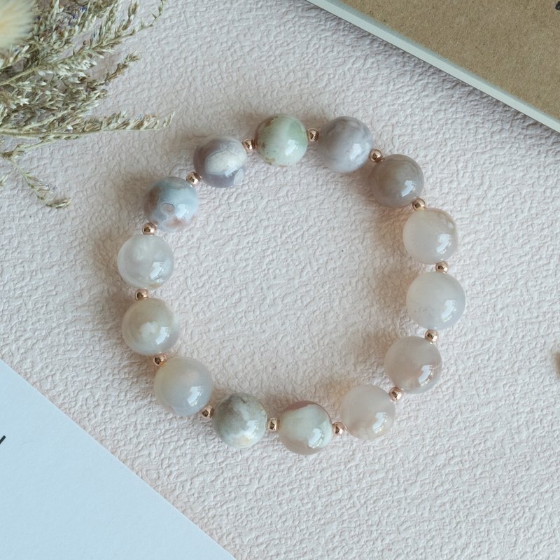 Big Blossom Sakura Agate genuine gemstones stretch bracelet female birthday gift - Bracelets - Crystal Pink