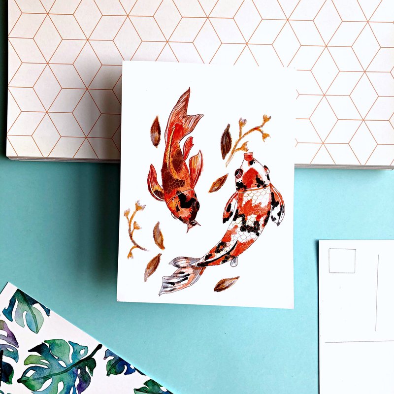 Koi Fish Postcard - 卡片/明信片 - 紙 多色