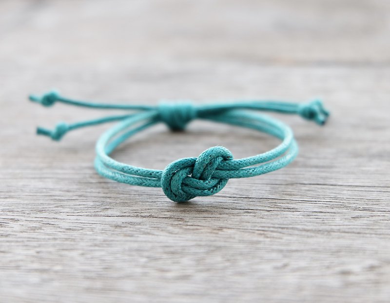 Infinity bracelet , waxed cotton cord bracelet in teal mint - สร้อยข้อมือ - ผ้าฝ้าย/ผ้าลินิน สีเขียว