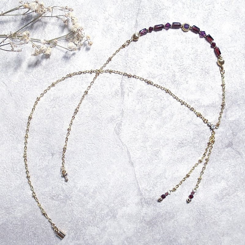 VIIART. Renaissance - red. Ruby Amethyst 18K Thick Gold Plated Sweater Chain Y-Necklace - สร้อยคอ - โลหะ สีแดง
