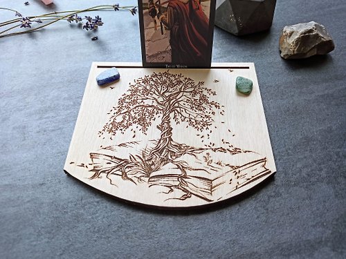 WoodskaStudio Tree of life tarot card display. Travel size altar