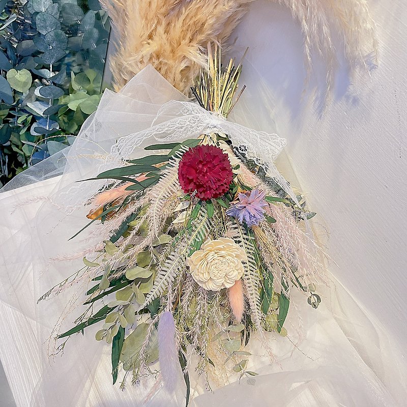 FengFlower [Hand Tie Carnation Upside Down Bouquet Course] Dry Flowers/No Withered Flowers/Mother's Day - จัดดอกไม้/ต้นไม้ - พืช/ดอกไม้ 