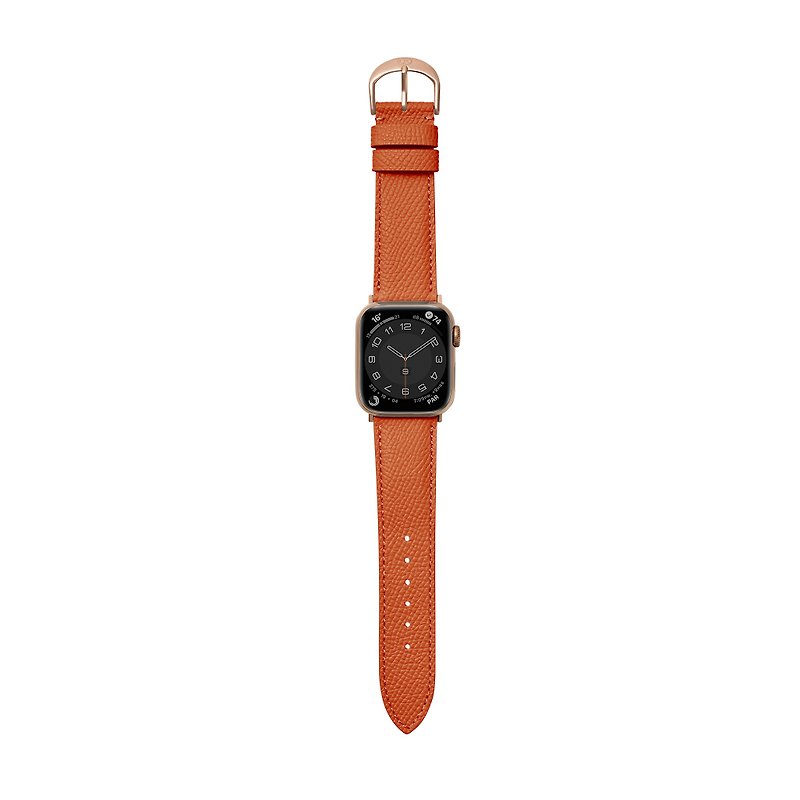 台灣製 Apple Watch 小格紋 真皮 錶帶 日落橙 - 錶帶 - 真皮 橘色