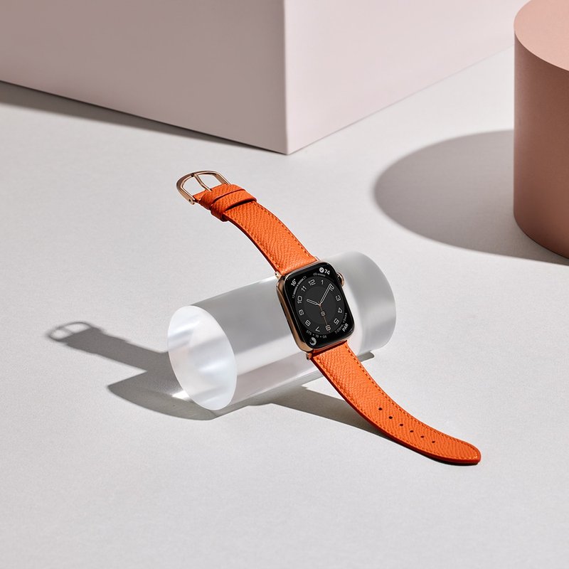 Apple Watch 女 皮革錶帶 日落橙 • 贈皮革油 - 錶帶 - 真皮 橘色