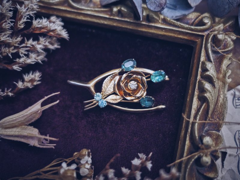 Coro 水藍花束玫瑰許願骨別針－美國古董首飾 Vintage Jewelry - 帽子 - 其他材質 