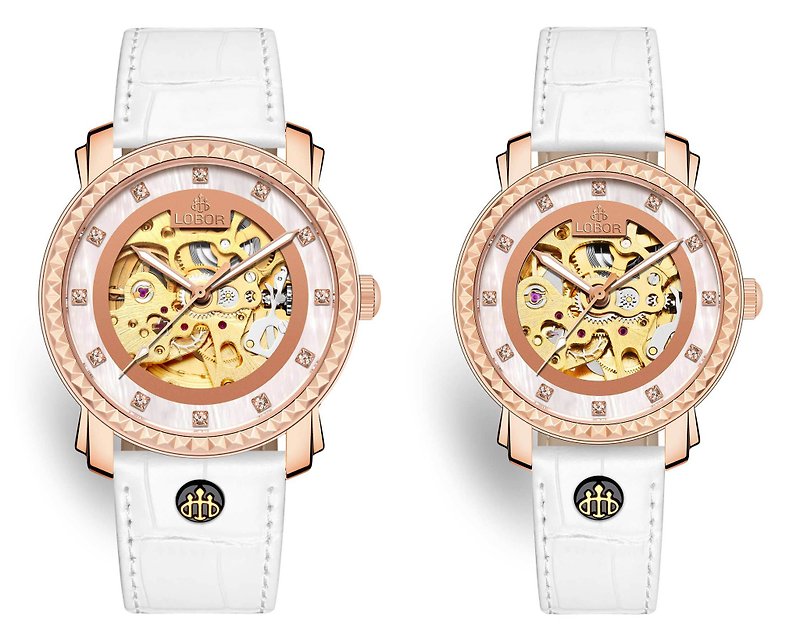 Premier Cornwall Pair 機械錶芯 玫瑰金色 真皮錶帶 LOBOR - 女裝錶 - 防水材質 咖啡色