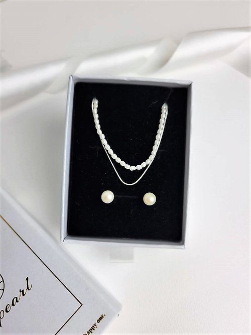 A.pearl 水晶純銀輕珠寶 A.pearl 珍珠雙練禮盒 純銀項鍊 優雅淡水珍珠