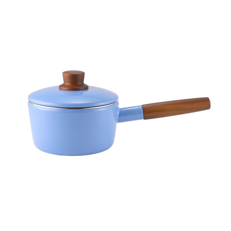 NATURE Single handle enamel pan with lid sky blue 16cm - เครื่องครัว - วัตถุเคลือบ สีน้ำเงิน