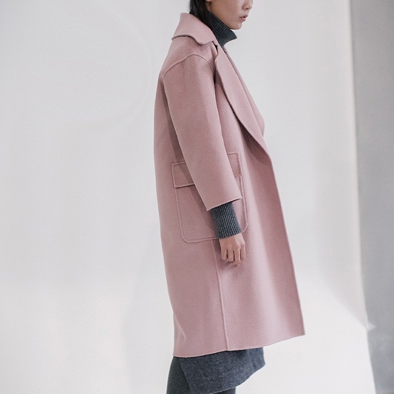 Knock nice gray pink elegant minimalist silhouette sided wear 100% Australian wool coat jacket and long sections see good stumped | Fan Tata original independent design women's brands - เสื้อแจ็คเก็ต - ขนแกะ สึชมพู