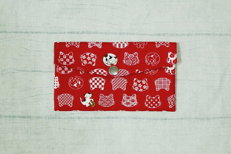 布手作りを再生します。サークル猫（赤）赤のブックバッグポーチ - 財布 - コットン・麻 レッド