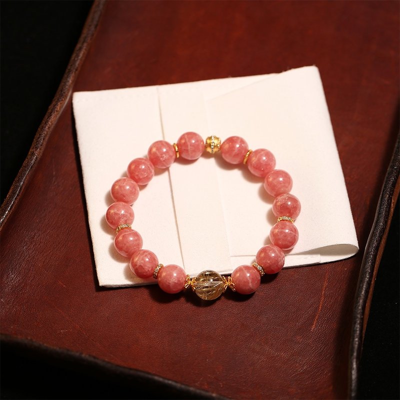 天然阿根廷紅紋石搭配金發晶水晶手串正姻緣招桃花送閨蜜禮物 - 手鍊/手鐲 - 水晶 紅色