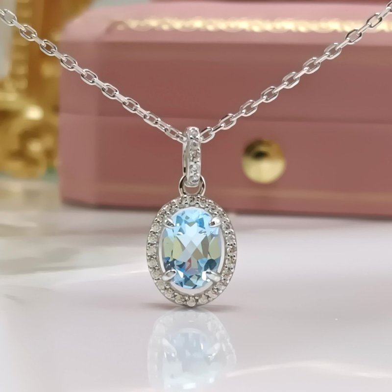 Best Selling Topaz Stone Silver Necklace Clear Blue Shiny Cut Perfect Gift Valentine's Day Gift - Necklaces - Sterling Silver Blue