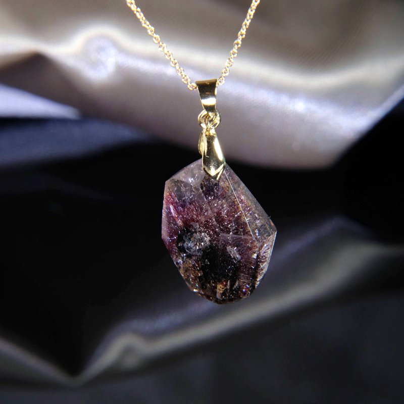 [Unique] One picture, one object│Purple red and black super seven 14K gold-filled crystal necklace, good luck New Year gift - สร้อยคอ - คริสตัล หลากหลายสี