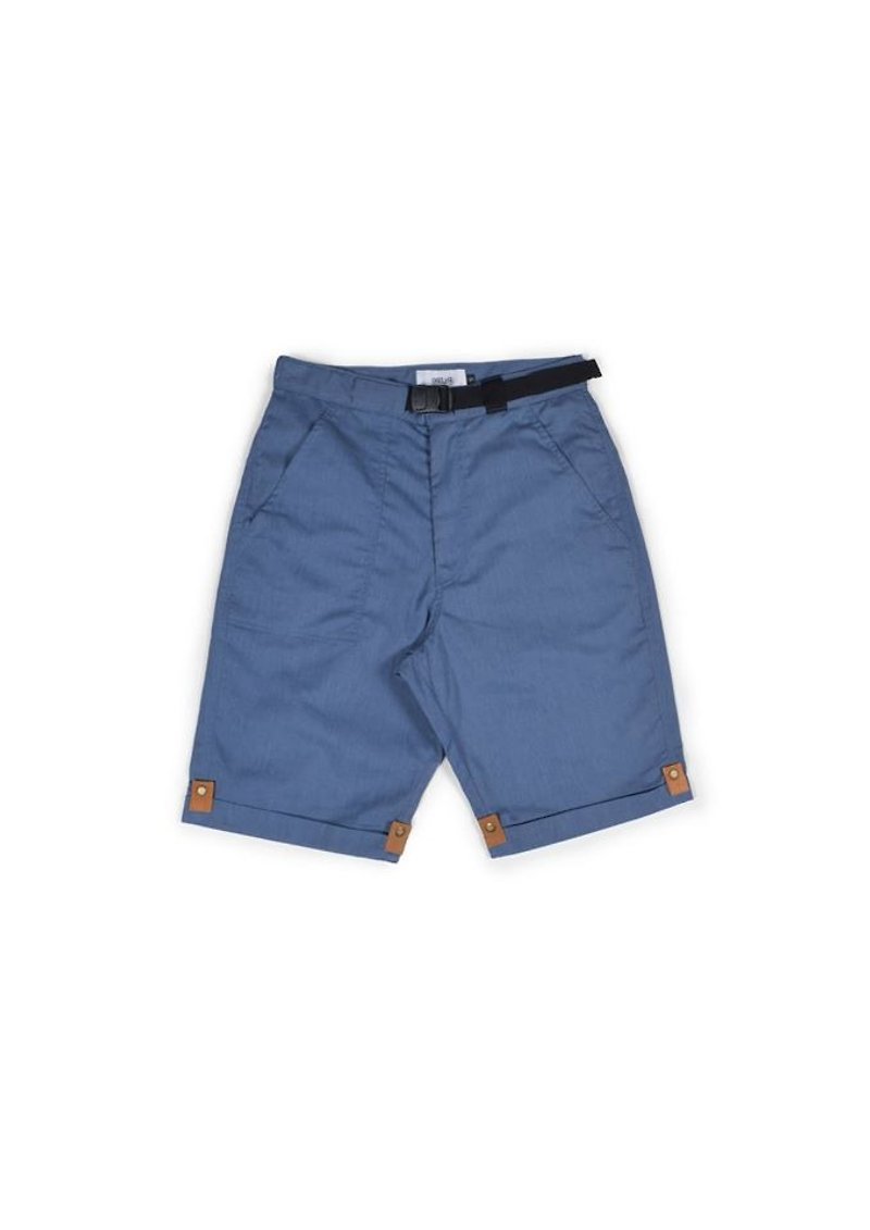 oqLiq - Thread - d.w shorts 不對稱短褲 (天空藍) - 男長褲/休閒褲 - 棉．麻 藍色
