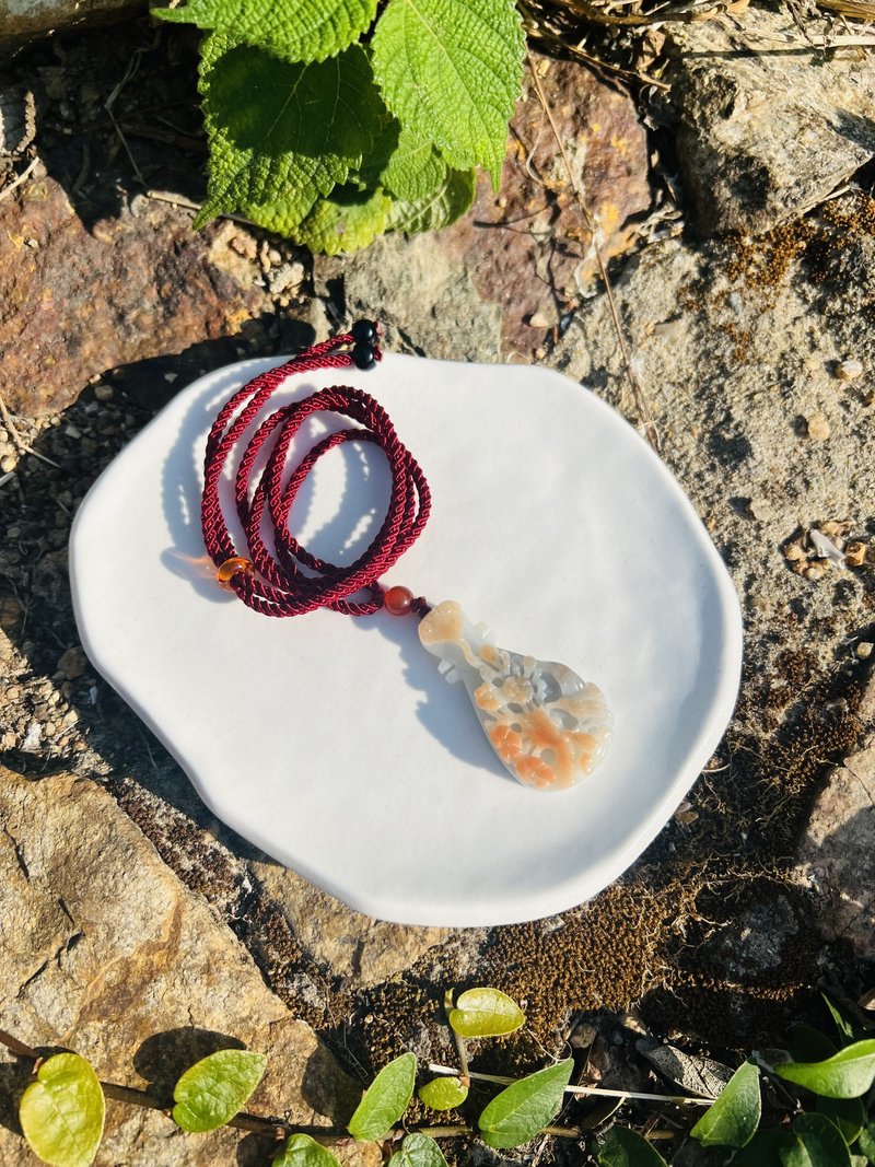 Natural red jadeite-colorful and exquisitely carved bird necklace pendant - Necklaces - Jade Orange