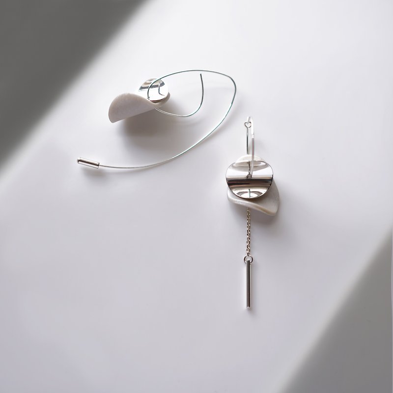 Hertha original design handmade soft clay simple geometric 925 sterling silver earrings polymer clay - ต่างหู - ดินเผา ขาว