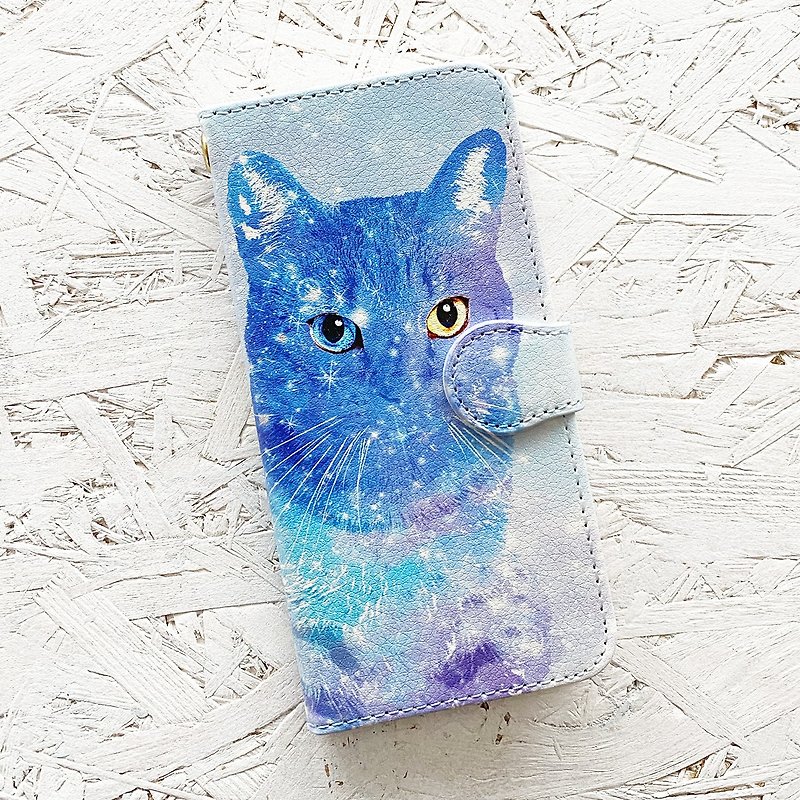 Odd Eye iPhone Case / Smartphone case / star / universe / animal / cat - เคส/ซองมือถือ - หนังเทียม สีน้ำเงิน