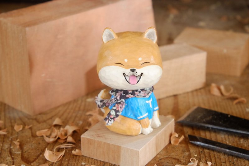 I want to be a room wood carving animal _ sitting posture small wood (log hand carved) - Stuffed Dolls & Figurines - Wood Orange