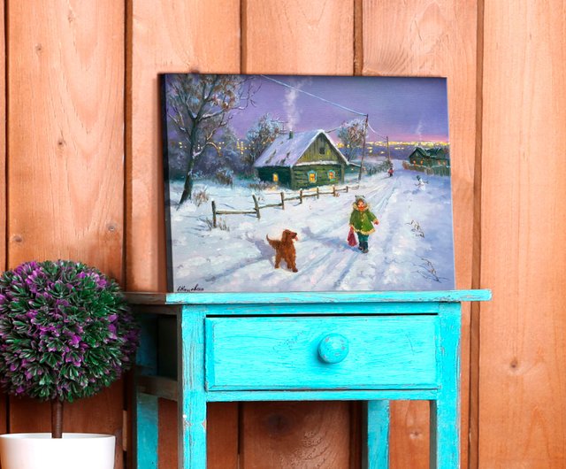 最安値低価油絵 風景画『雪降る夜の白川郷』Rosa作 肉筆１点物 観光地 R11.19-M5 自然、風景画