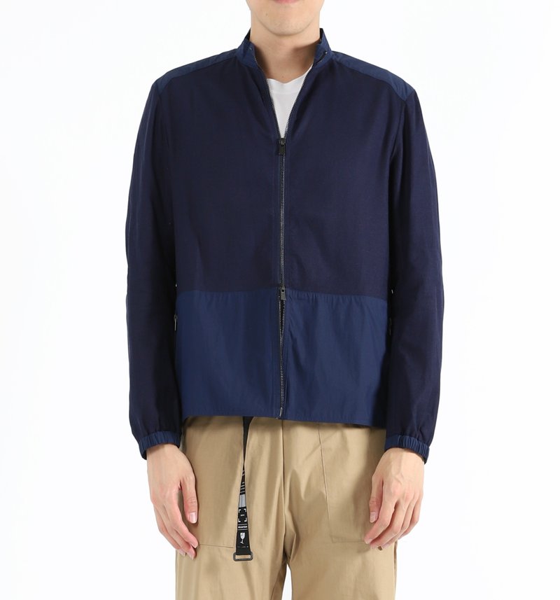 【夏日透氣】立領拼接夾克(深藍) - 男夾克/外套 - 棉．麻 