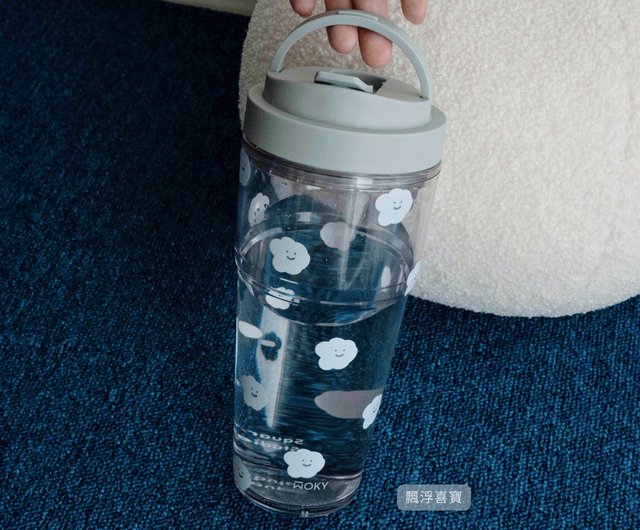 Square Plastic Water Bottle With Handle, Transparent, Straw And Bouncing  Cup Design