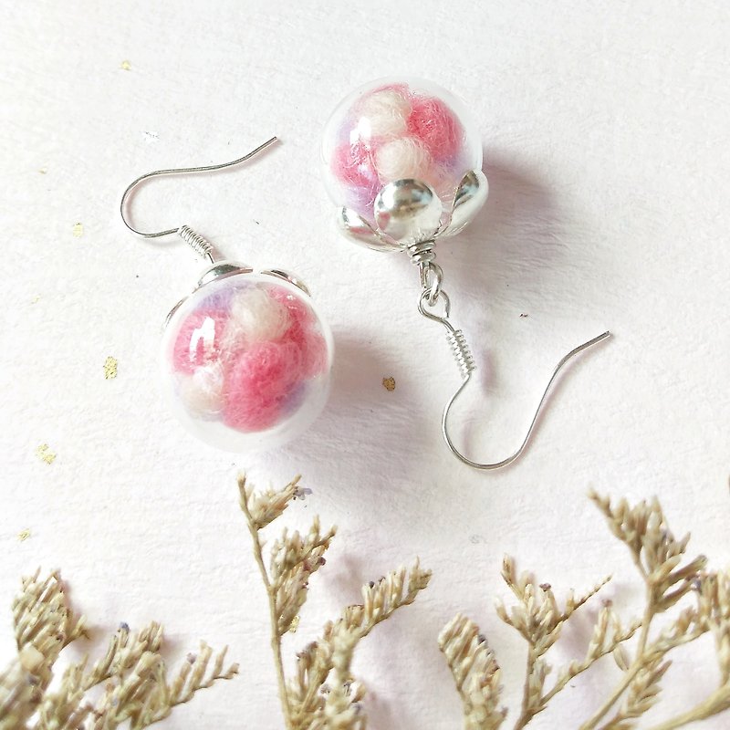 Fenhua Fairy Handmade Wool Felt Earrings Can Be Changed To Clip-On - Earrings & Clip-ons - Wool Pink