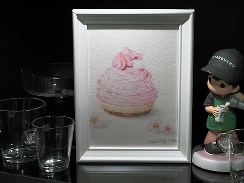 WS ART 水彩原畫/粉紅櫻花法式蒙布朗Mont-blanc甜點/繪畫收藏/掛畫擺飾/