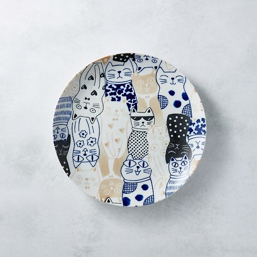 有種創意 日本食器 日本美濃燒 - 酷花貓餐盤 - 藍