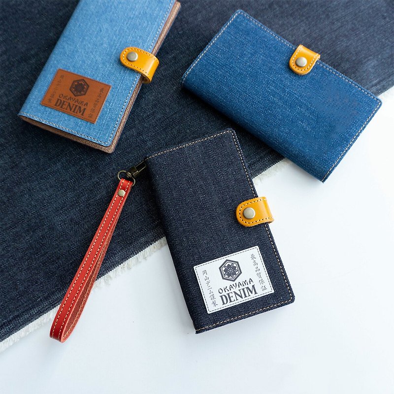 Smartphone case compatible with all models Notebook type [Okayama denim - Genuine leather made] Denim Genuine leather Leather iPhone Xperia Galaxy AC01K - เคส/ซองมือถือ - วัสดุอื่นๆ สีน้ำเงิน