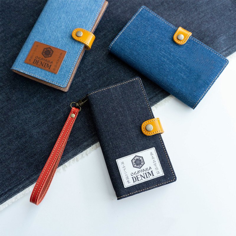 Smartphone case compatible with all models Notebook type [Okayama denim - Genuine leather made] Denim Genuine leather Leather iPhone Xperia Galaxy AC01K - เคส/ซองมือถือ - วัสดุอื่นๆ สีน้ำเงิน